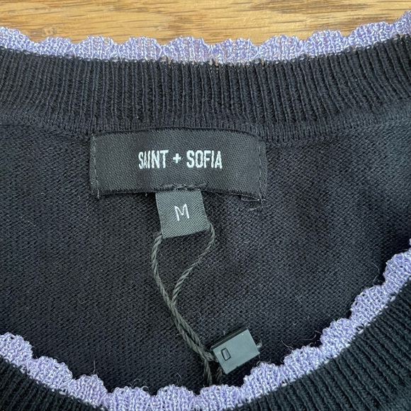 Saint+Sofia Scalloped Edge Crew Neck Sweater, Black and Purple, Women’s M, NWT - Picture 6 of 14